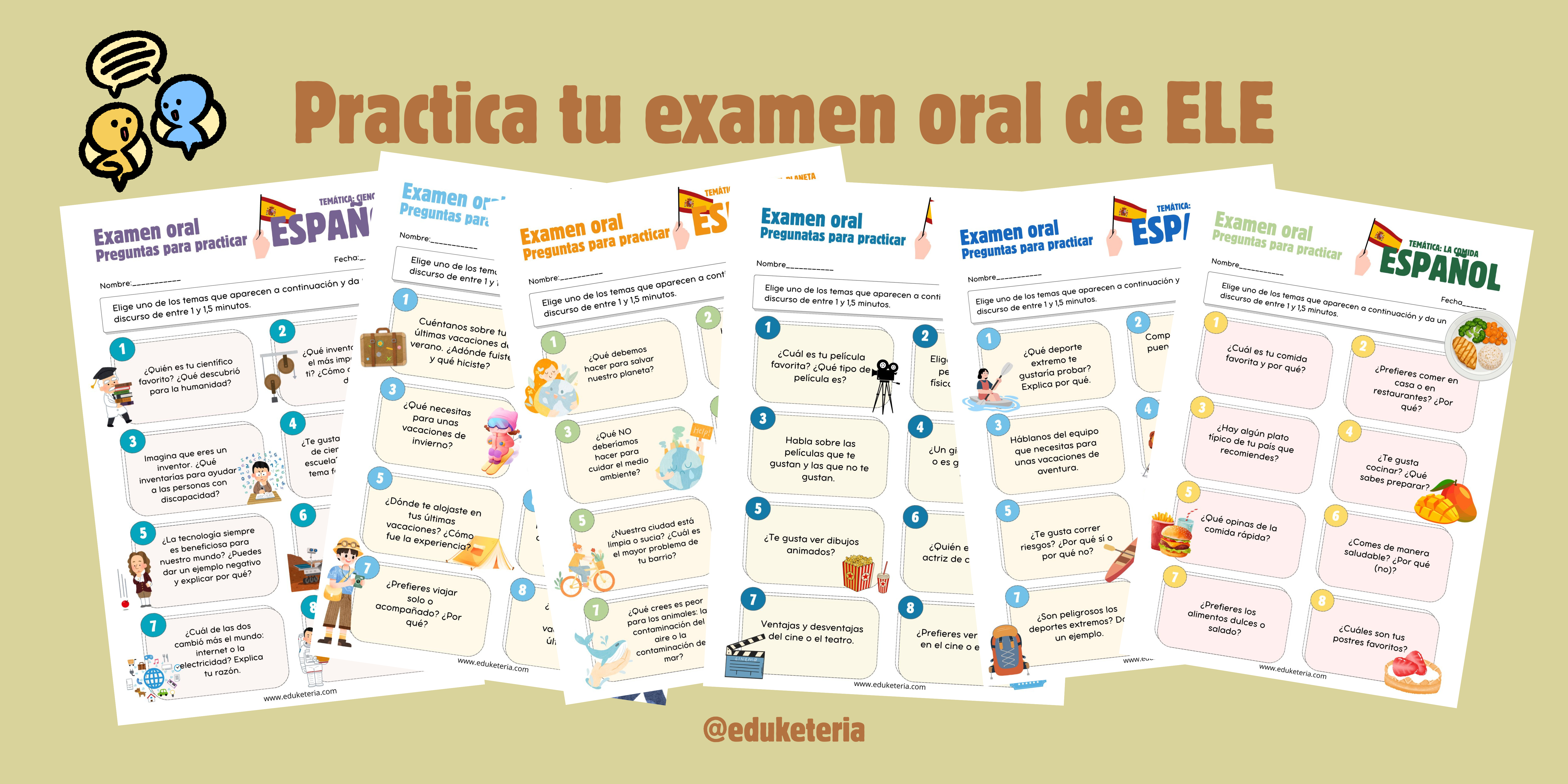 Tarjetas de expresión oral ELE para pruebas oficiales