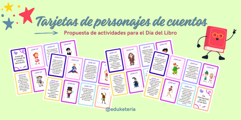 Tarjetas de personajes de cuentos para el Día del Libro